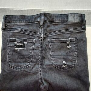 American Eagle Outfitters Womens Black Distressed Ripped Skinny Jeans 10 Short